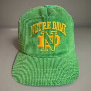 Vintage Notre Dame University Square Green Corduroy Snapback Hat USA